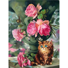 Laden Sie das Bild in den Galerie-Viewer, Diamond Painting - Katze am Rosenstrauch