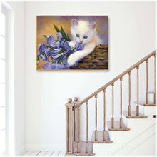 Laden Sie das Bild in den Galerie-Viewer, Diamond Painting - Katze mit blauen Blumen