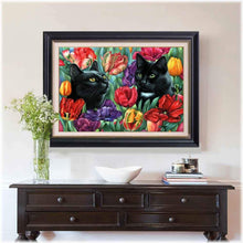 Laden Sie das Bild in den Galerie-Viewer, Diamond Painting - Katzen im Tulpenbeet