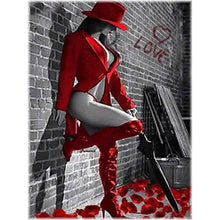 Laden Sie das Bild in den Galerie-Viewer, Diamond Painting - Lady in red / schwarz-weiß