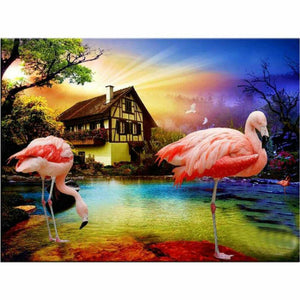 Diamond Painting - Flamingos am Haus