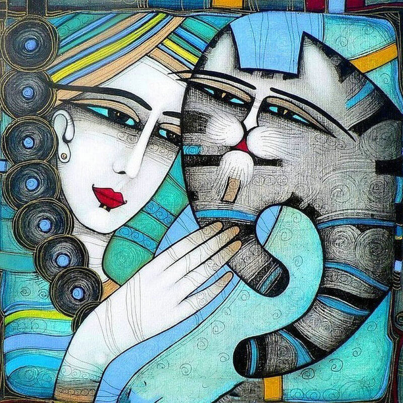 Diamond Painting -  Frau mit Katze