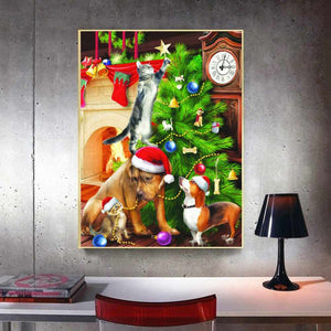 Diamond Painting - Haustiere unterm Weihnachtsbaum