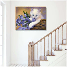 Laden Sie das Bild in den Galerie-Viewer, Diamond Painting - Katze mit blauen Blumen
