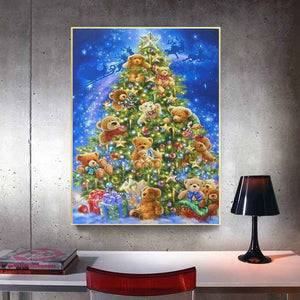 Diamond Painting - Teddybären am Weihnachtsbaum