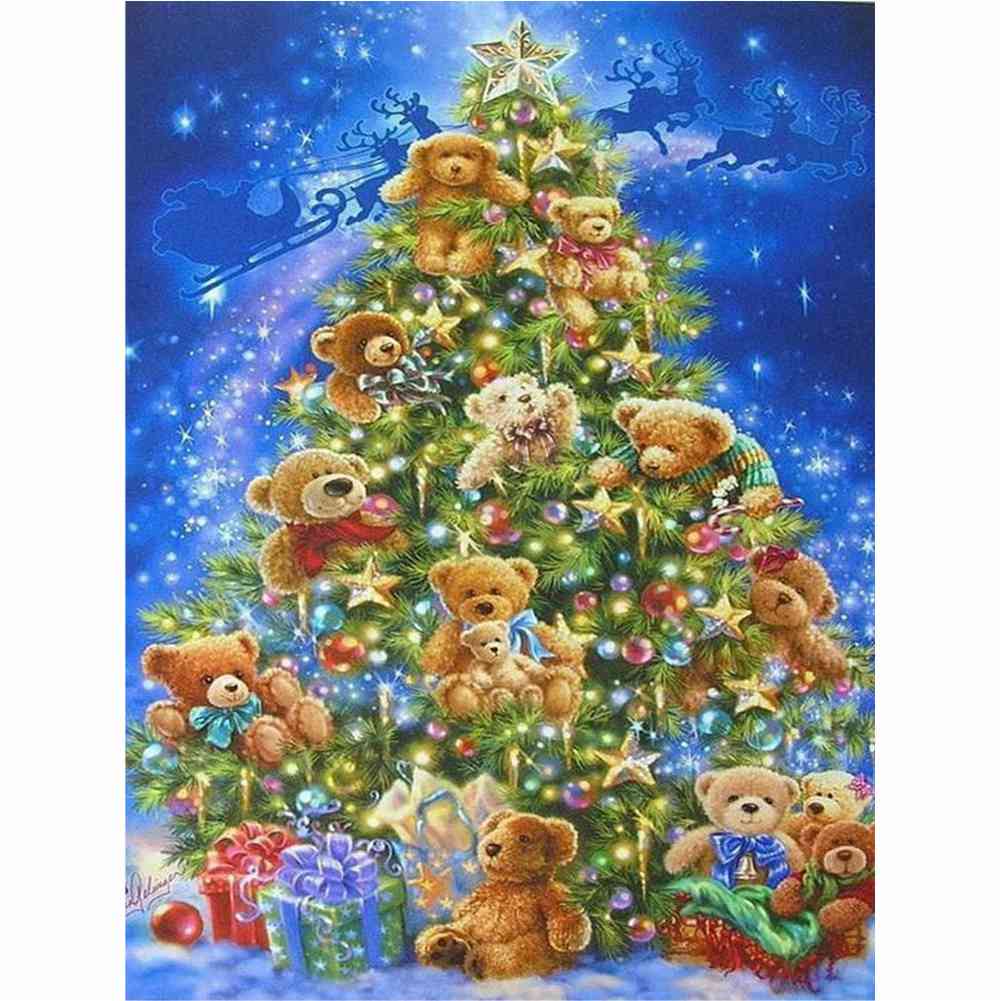 Diamond Painting - Teddybären am Weihnachtsbaum